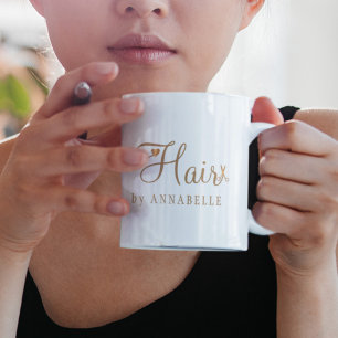 Hair salon name personalised gold typography logo  coffee mug
