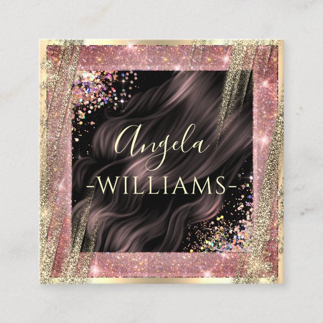 Hair Salon Personalised QR Code Black and Gold Square Business Card (Front)