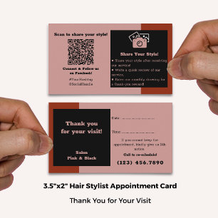 Hair Salon Pink Black Red Thanks, Social Connect & Appointment Card