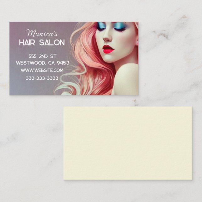 Hair Salon pink hair model Business Card (Front/Back)
