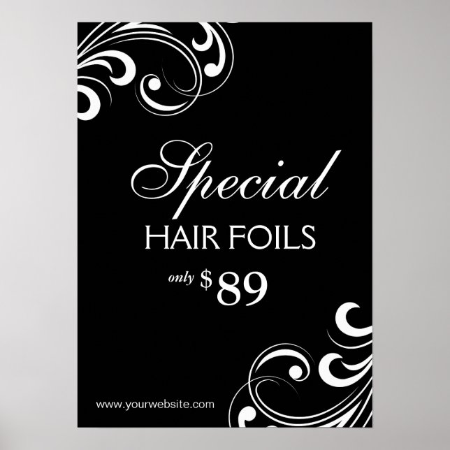 HAIR Salon Poster Spa Black & White Swirls (Front)