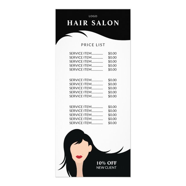 Hair Salon Price List Black Hairstylist Model Rack Card (Front)