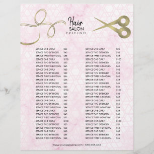 Hair Salon Pricing List Marble Pink Gold Flyer