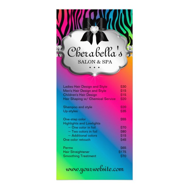 Hair Salon Rack Card Jewellery Bow Rainbow Pink (Front)