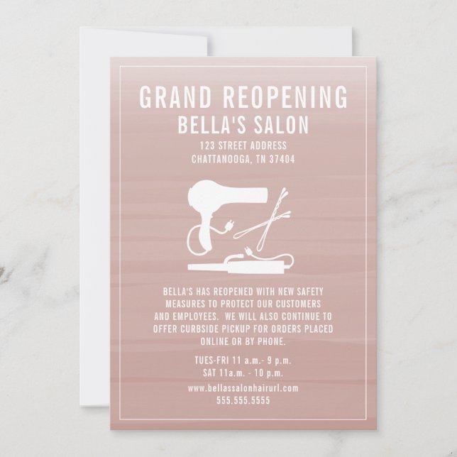 Hair Salon Reopening Blush Pink Ombre Invitation (Front)