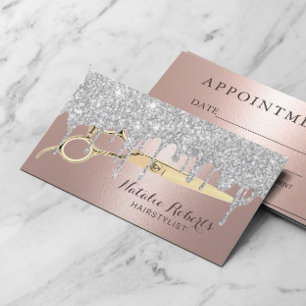Hair Salon Rose Gold & Silver Drips Appointment Card