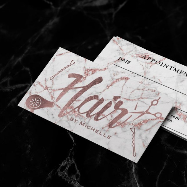 Hair Salon Rose Gold Typography Marble Appointment (Creator Uploaded)
