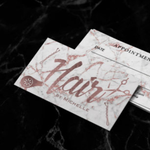 Hair Salon Rose Gold Typography Marble Appointment Card