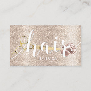 Hair Salon Scissor & Flower Ivory Gold Glitter Business Card