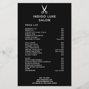 Hair Salon Scissors Black Service Menu Price List