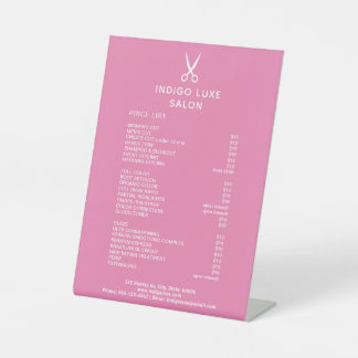 Hair Salon Scissors Dark Pink Service Price List Pedestal Sign