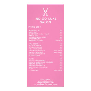 Hair Salon Scissors Dark Pink Service Price List Rack Card