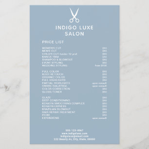 Hair Salon Scissors Dusty Blue Service Price List Flyer