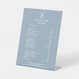 Hair Salon Scissors Dusty Blue Service Price List Pedestal Sign