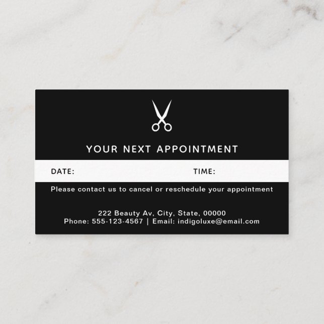 Hair Salon Scissors Modern Black Appointment Card (Back)