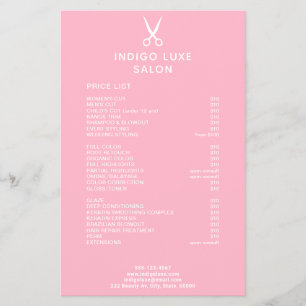 Hair Salon Scissors Pink Service Menu Price List