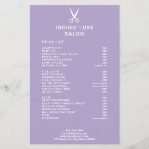 Hair Salon Scissors Purple Service Menu Price List