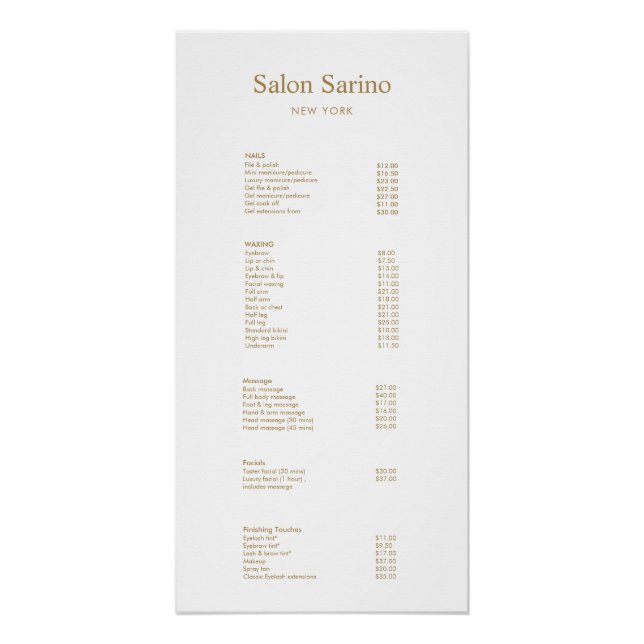  Hair Salon Service Price List Menu Poster (Front)