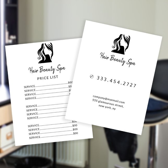 Hair salon simple logo black white service menu (Creator Uploaded)