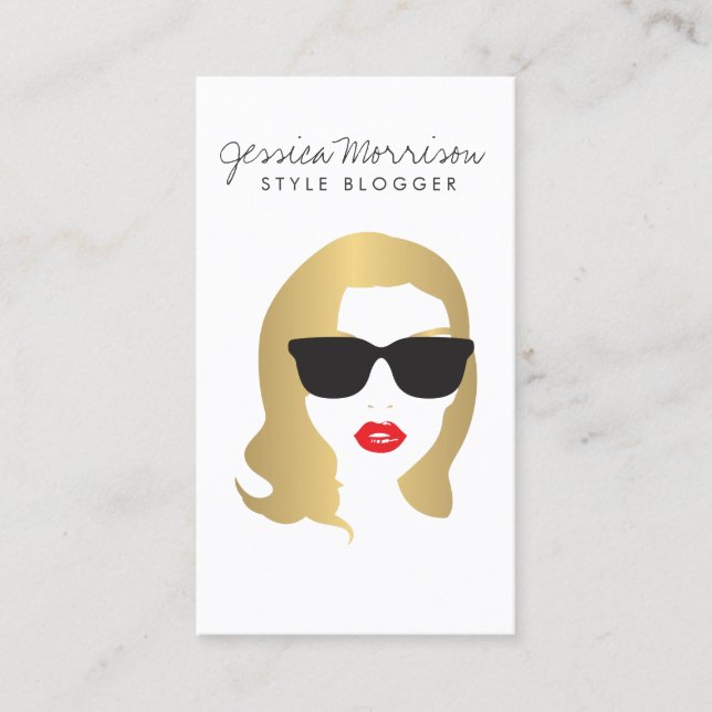 Hair Salon, Style Blogger, Beauty Girl Gold Business Card (Front)