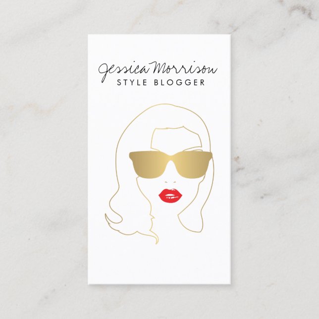 Hair Salon, Style Blogger, Beauty Girl Gold/White Business Card (Front)