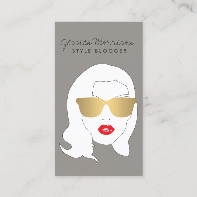 Hair Salon, Style Blogger, Beauty Girl on Grey Business Card (Front)