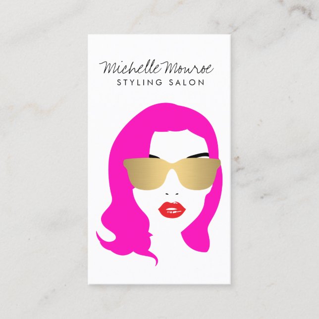 Hair Salon, Stylist, Beauty Girl Bright Pink Business Card (Front)