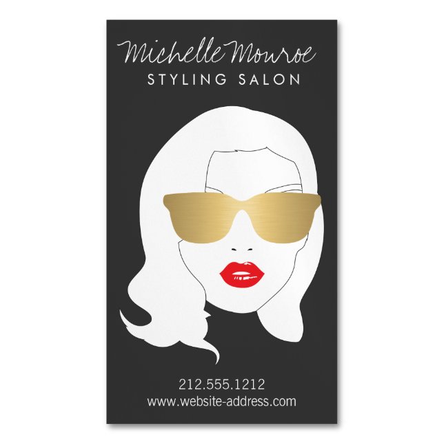 Hair Salon, Stylist, Beauty Girl Dark Grey Magnetic Business Card (Front Vertical)