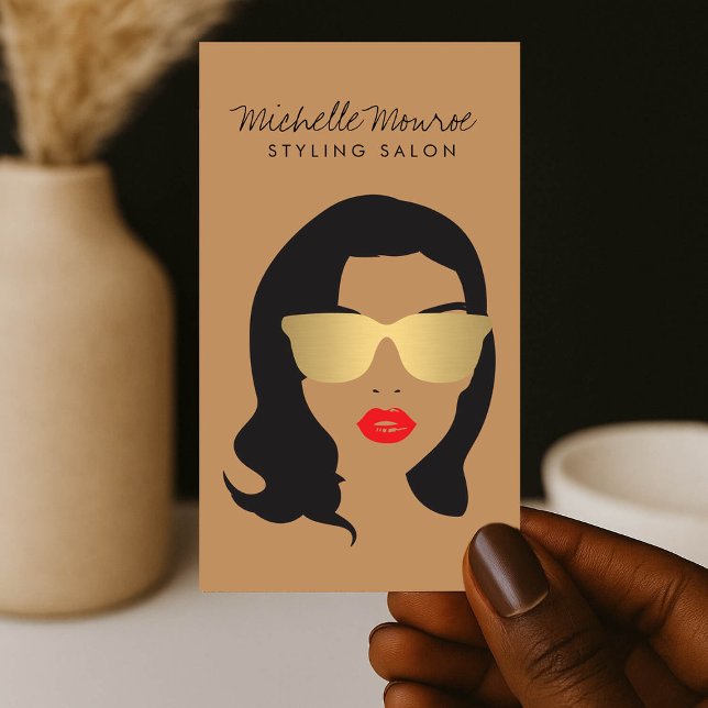 Hair Salon, Stylist, Beauty Girl Tan/Brown Business Card (Creator Uploaded)