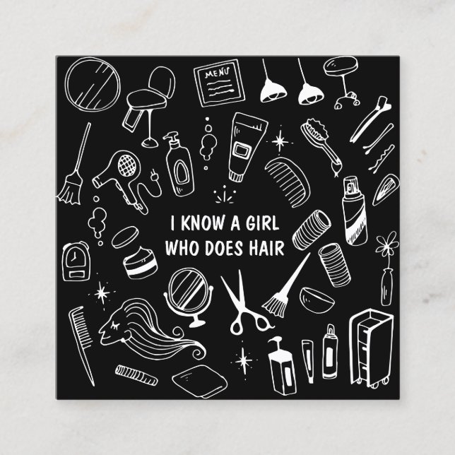 Hair Salon Stylist Black Square Business Card (Front)