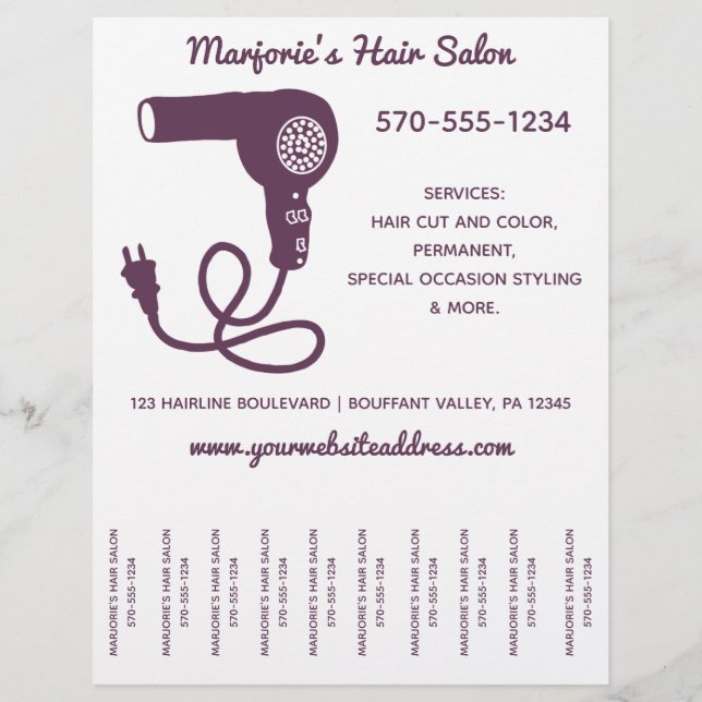 Hair Salon Stylist Flyer, Tear Off Strips Flyer (Front)