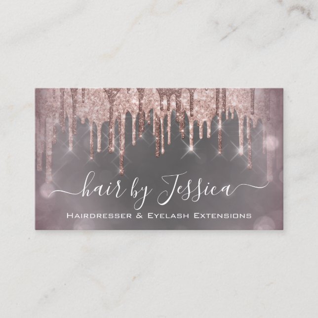 Hair Salon Stylist Hairdresser Grey Drips QRCode Business Card (Front)