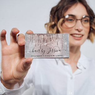 Hair Salon Stylist Hairdresser Scissors Rose Grey Business Card
