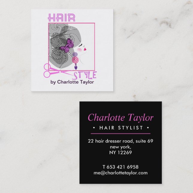 Hair Salon Stylist Personalised Square Business Card (Front/Back)