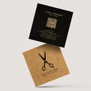 Hair Salon/Stylist Scissors Faux Kraft QR Code Square Business Card