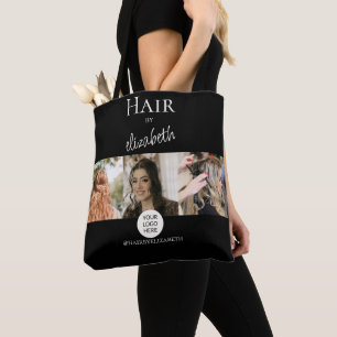 Hair Salon Stylist Script 3 Photos Logo Black Tote Bag