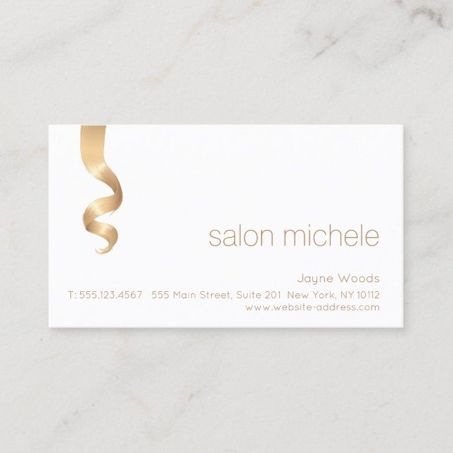 Hair Salon Stylist, Simple Gold Hair Curl Business Card (Front)