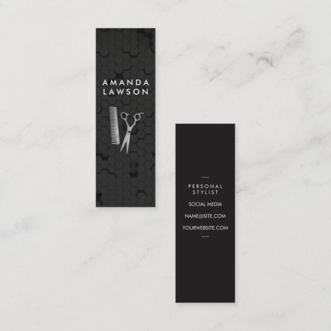 Hair Salon Tools | Hexagonal Pattern Mini Business Card (Front/Back)