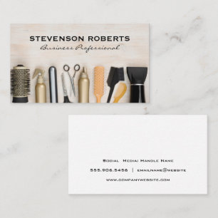Hair Salon Tools on Wooden Table Business Card