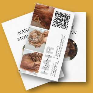 Hair Salon Typography 3 Photo Grid QR Code Business Card