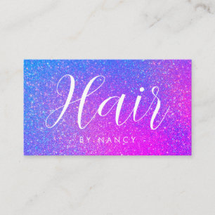 Hair  Salon Typography Purple Holographic Glitter  Business Card