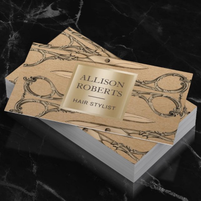 Hair Salon Vintage Gold Scissors Appointment Card (Creator Uploaded)