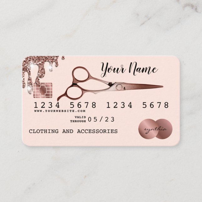 Hair scissors Credit Card Styled Rose Gold (Front)