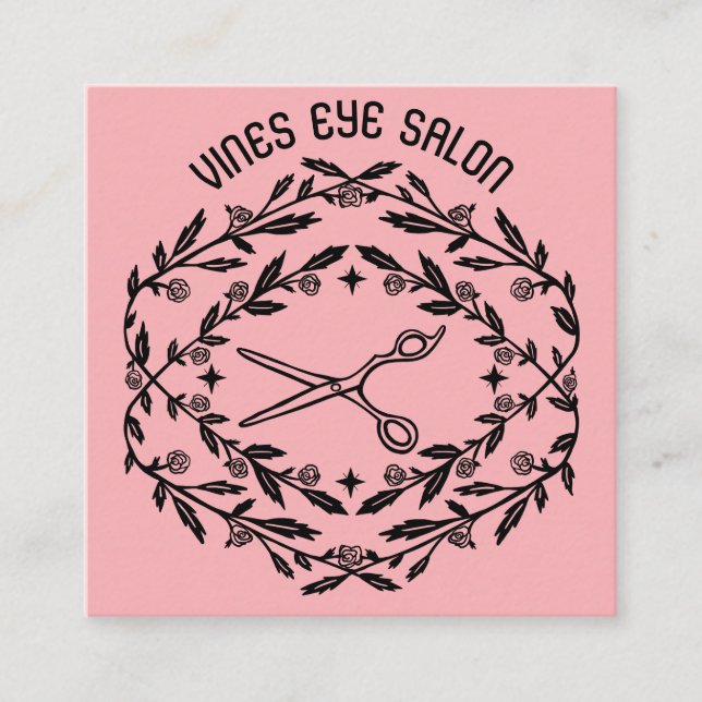 Hair Scissors Roses Vines Magical Boho QR Social  Square Business Card (Front)