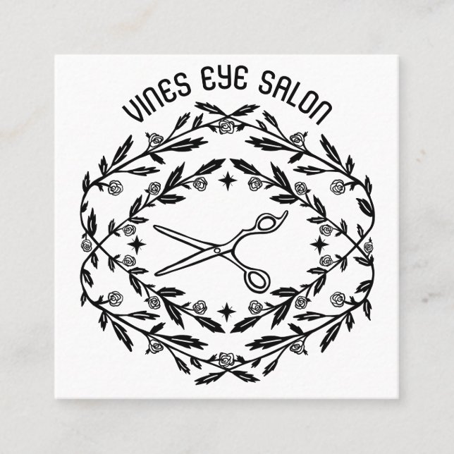 Hair Scissors Roses Vines Magical Boho QR Social  Square Business Card (Front)