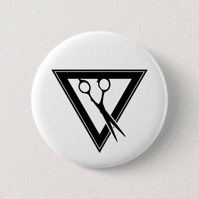 hair scissors triangle 6 cm round badge (Front)