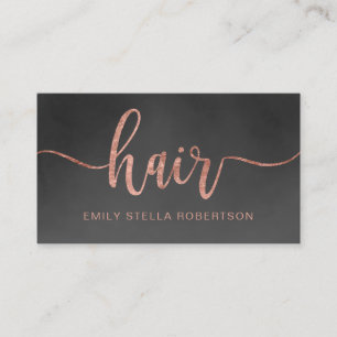 Hair script typography rose gold black watercolor business card