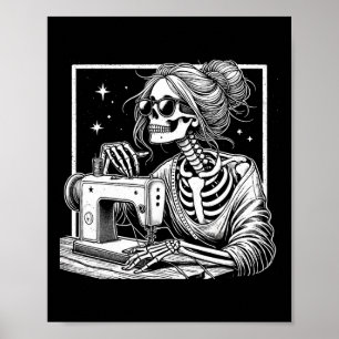 Hair Skeleton Sewer Quilter Halloween Sew Womens G Poster