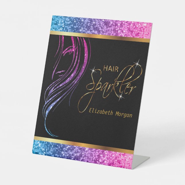 Hair Sparkler in a Girly Colourful Glitter Pedestal Sign (Front)