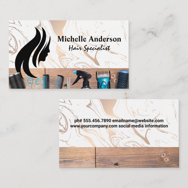 Hair Specialist Tools | Liquify Wood Business Card (Front/Back)